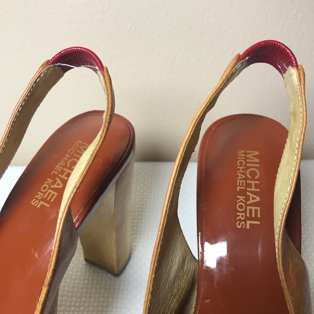 MICHAEL KORS women's platform sandals red/tan Open toe chunky size 6 M - Picture 3 of 14